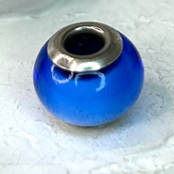 Murano Glass Charm Bead Sterling Silver Blue Glass - Picture 2 of 6